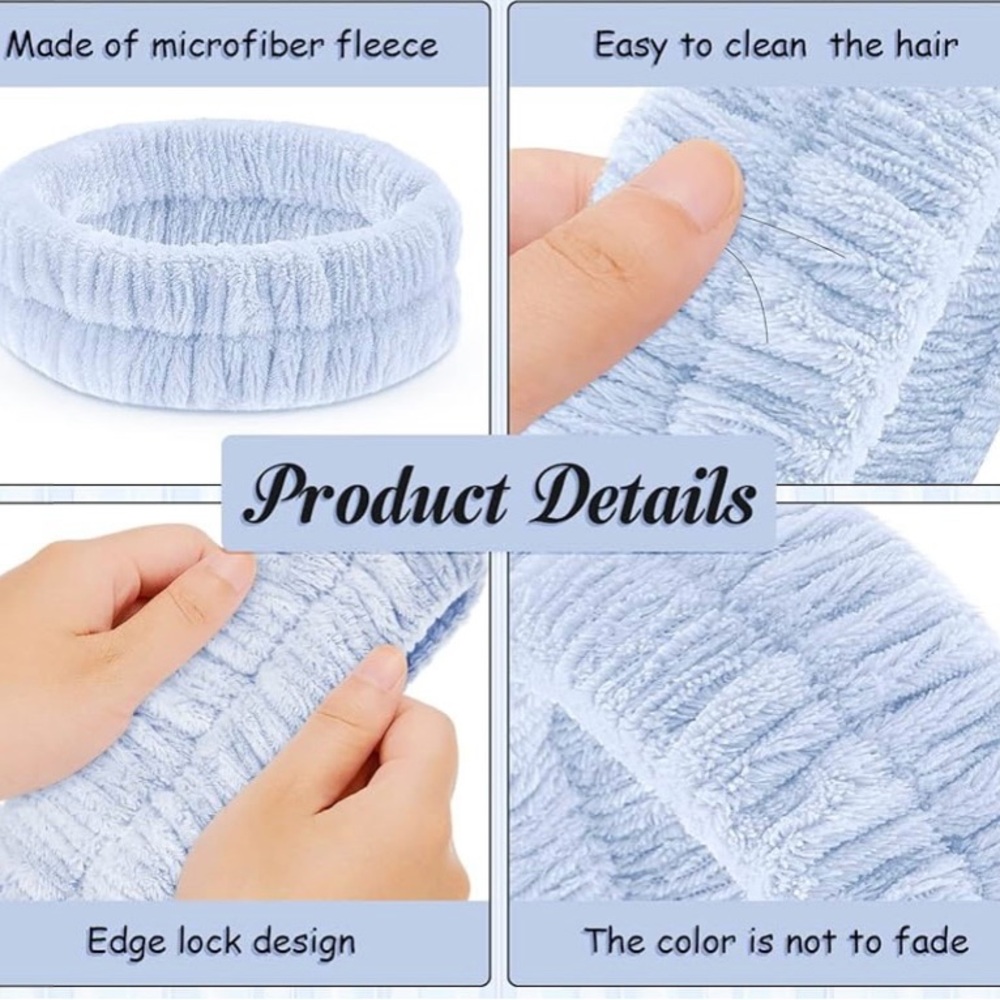 Plush Spa Headband / Wristband Set for Face Washing Skincare Makeup, [Gray] NWT - Picture 5 of 6